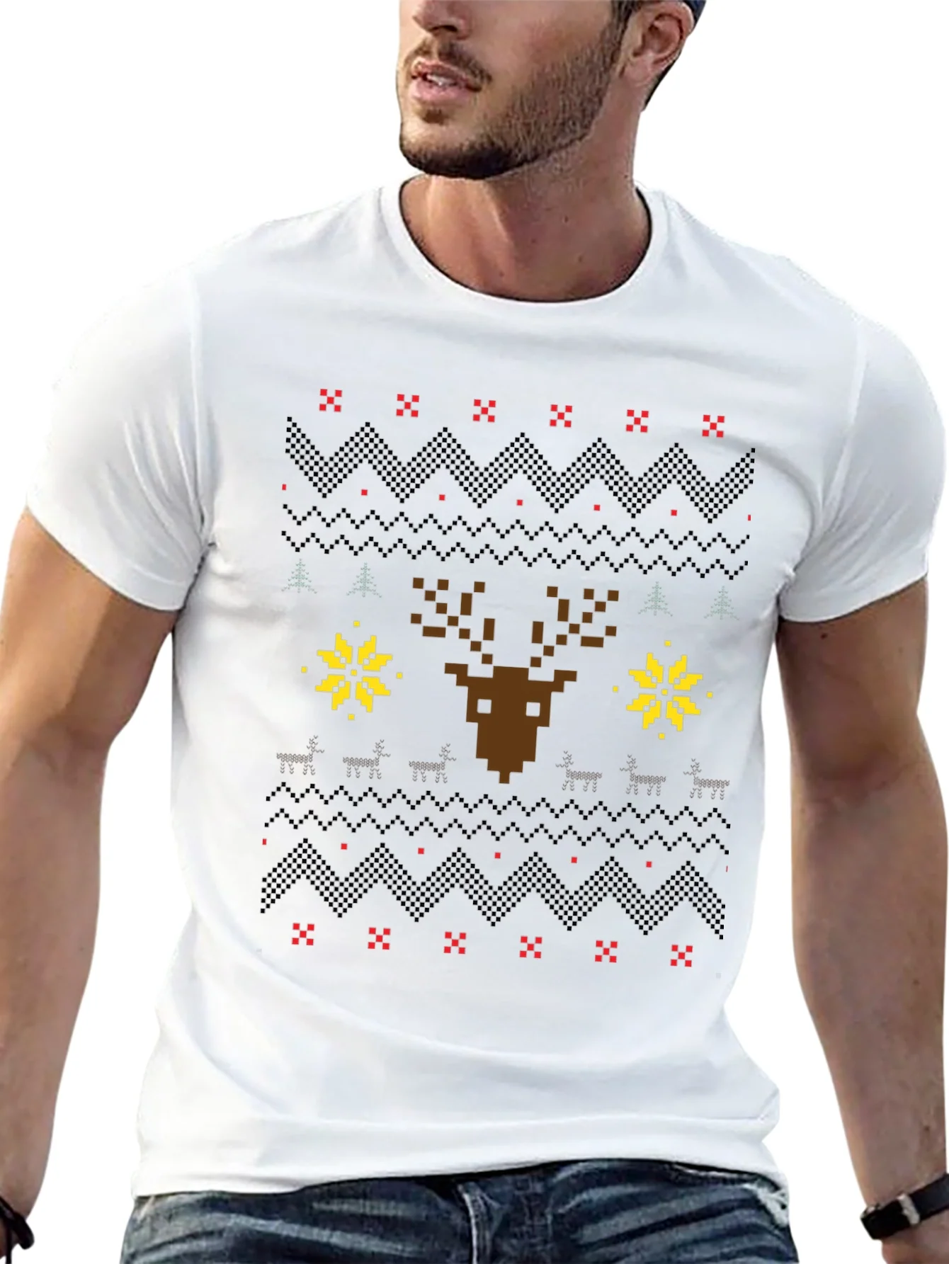 Pixel Art Christmas Deer Graphic Tee