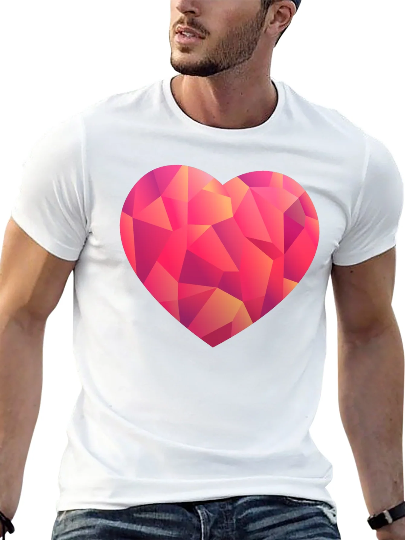 Geometric Heart Print Black T-Shirt