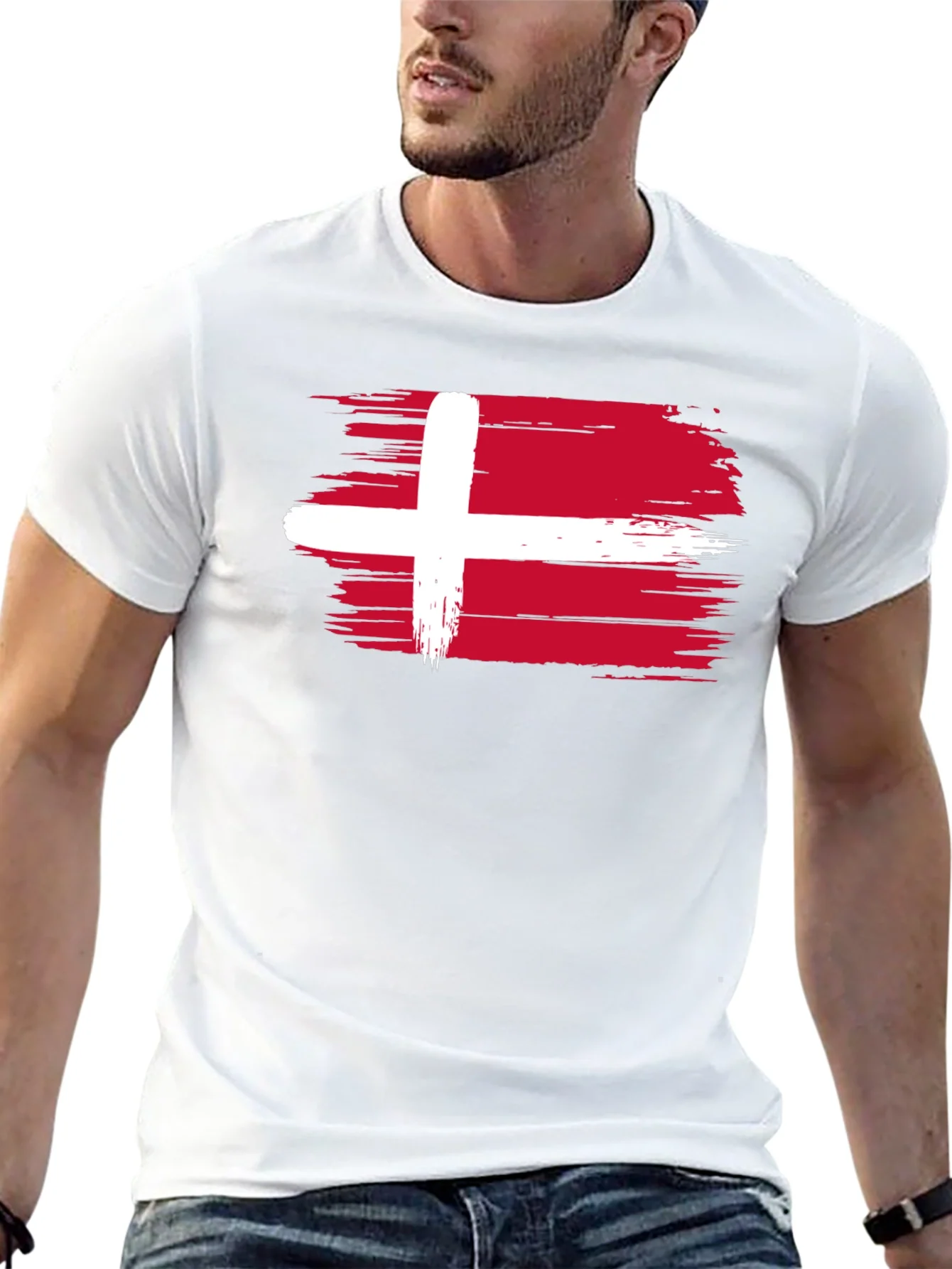 Denmark Flag T-Shirt - Black Crew Neck Tee