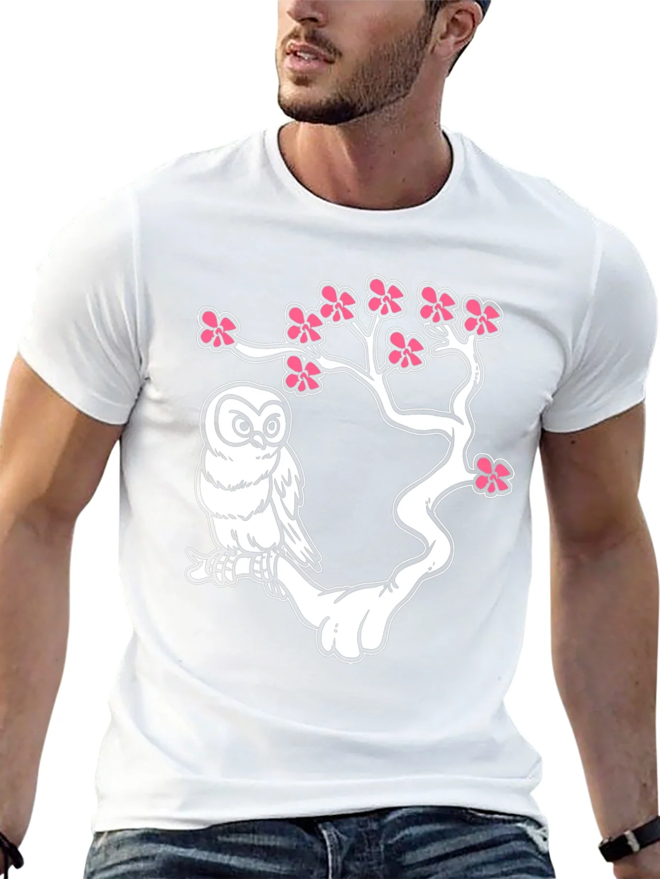 Owl on Branch Graphic T-Shirt - Black