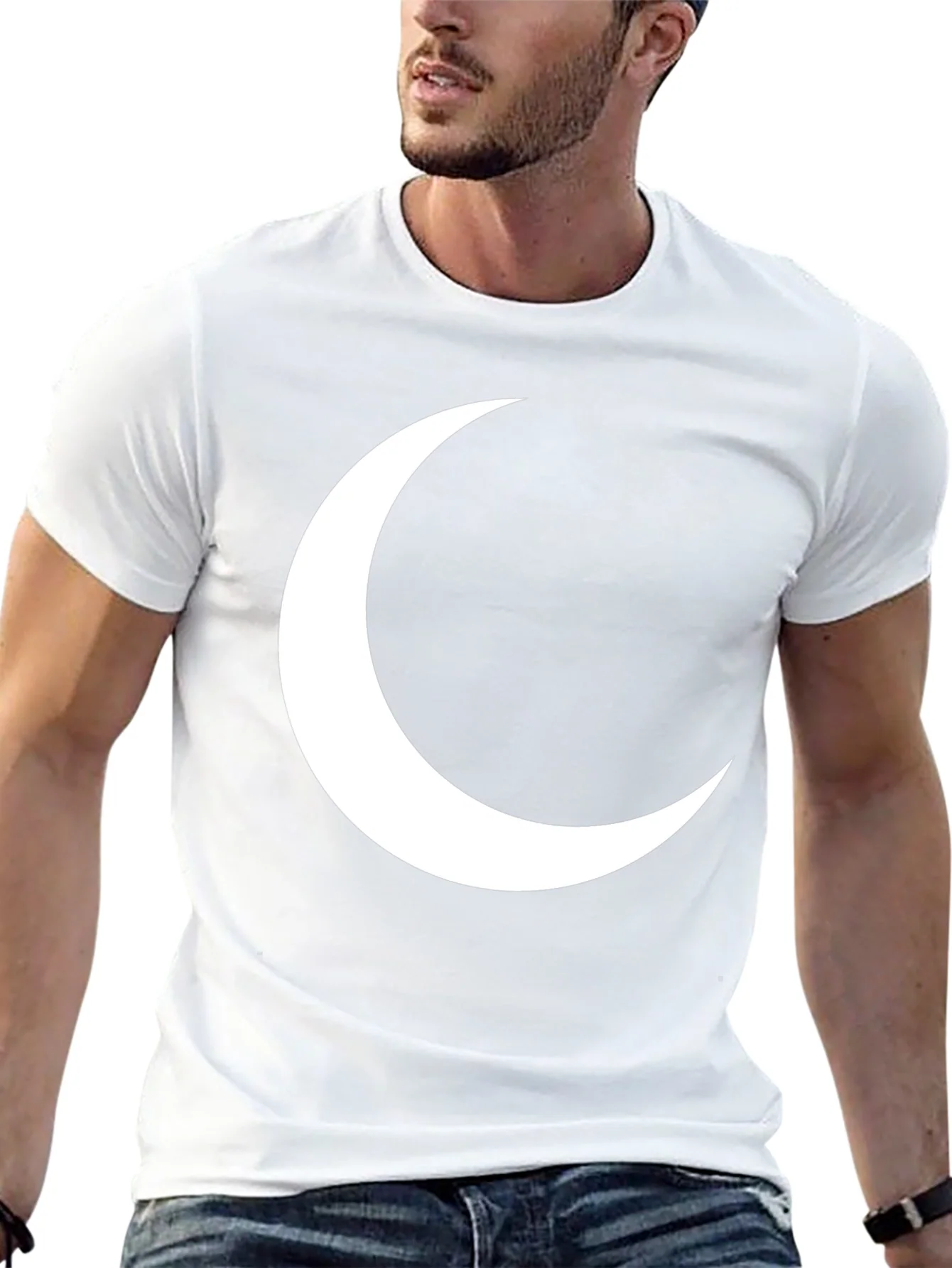 Crescent Moon Graphic Tee - Black Cotton T-Shirt