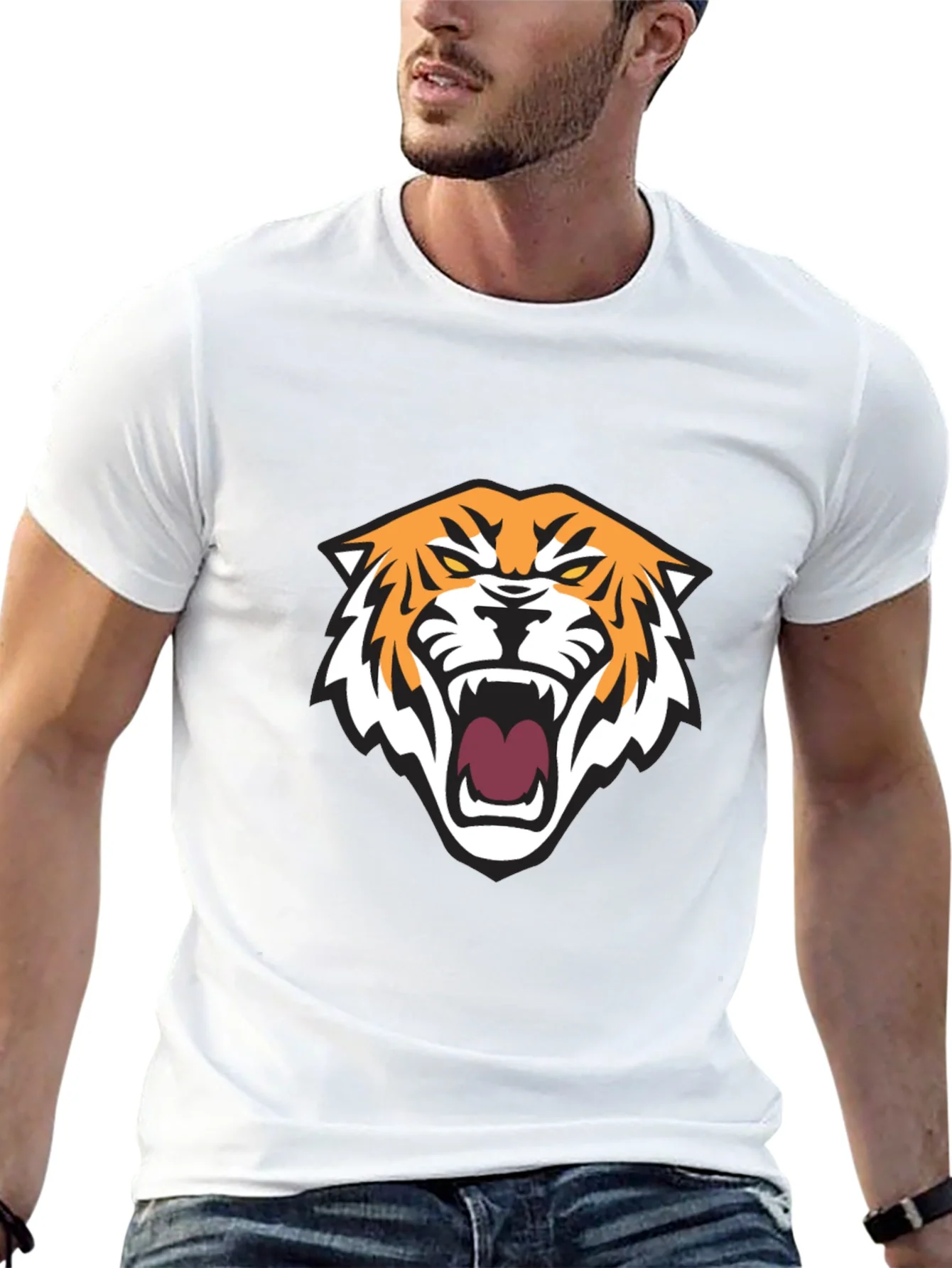 Mens Black T-Shirt with Tiger Graphic
