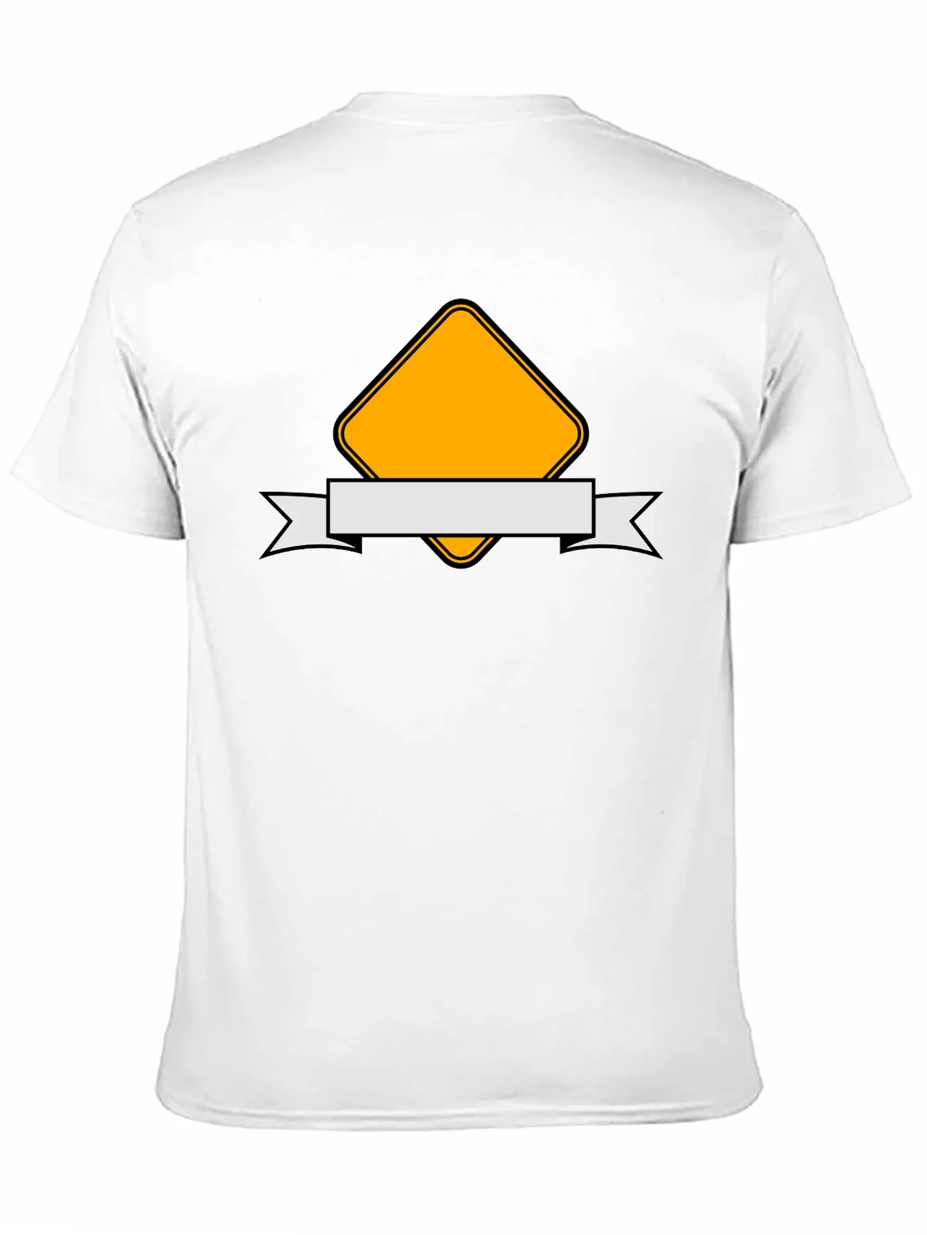 Modern Black T-Shirt with Yellow Diamond and Ribbon Design