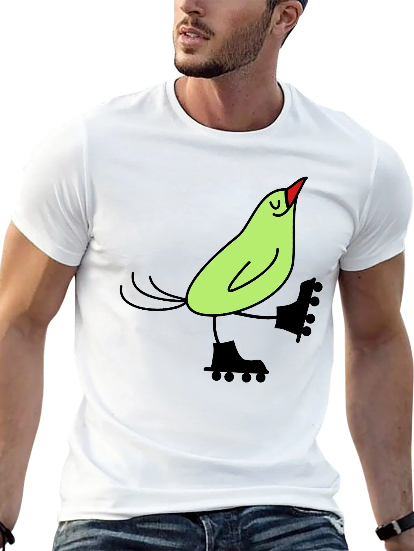 Whimsical Bird on Skates Graphic Tee