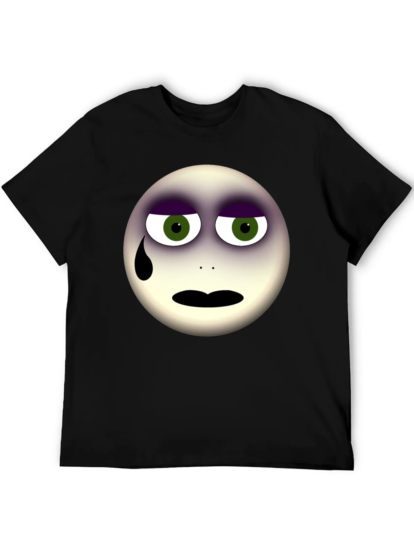 Sad Emoji Graphic Print Black T-Shirt