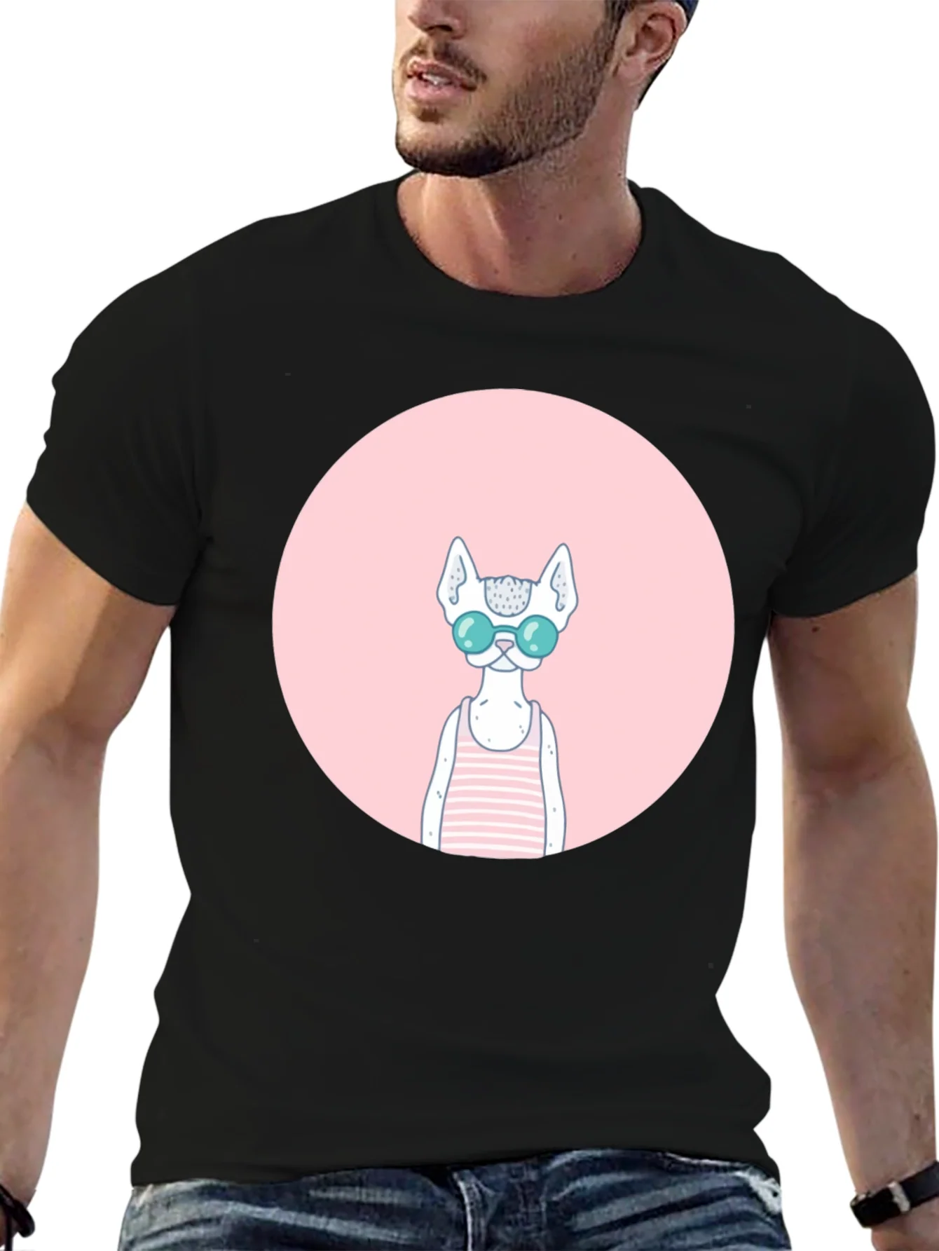 Cool Cat Graphic Tee - Black Cotton Blend