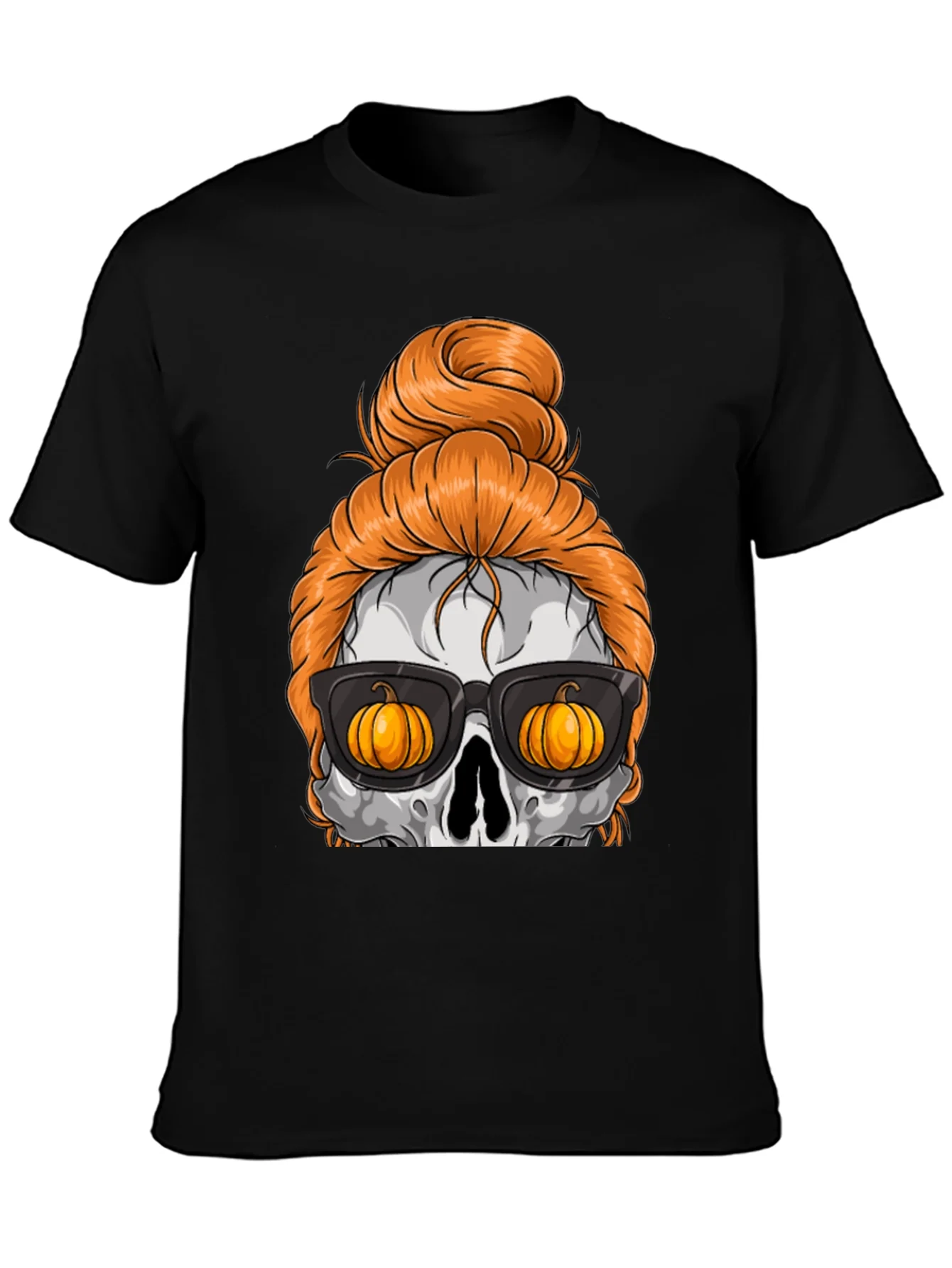 Pumpkin Skull Messy Bun Halloween T-Shirt
