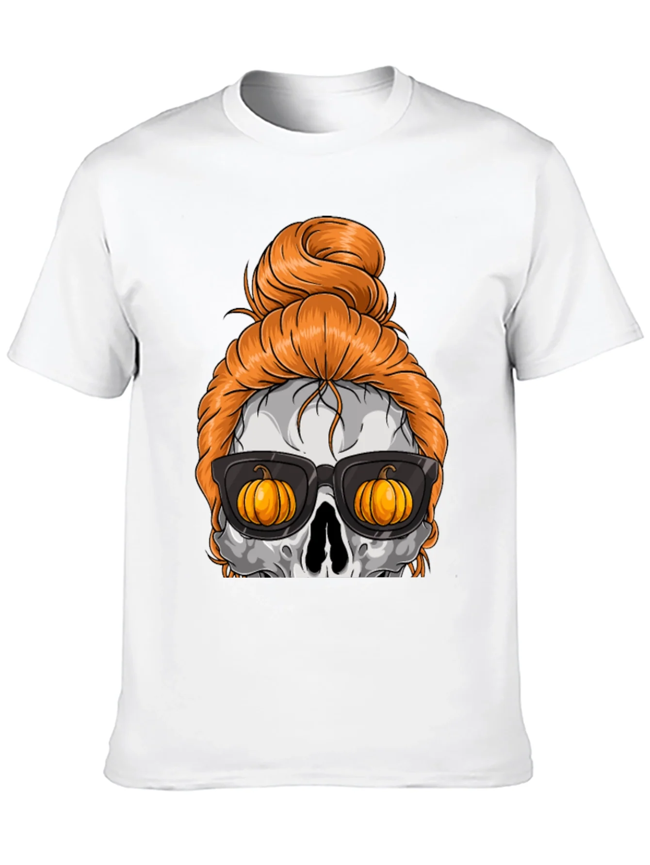 Pumpkin Skull Messy Bun Halloween T-Shirt