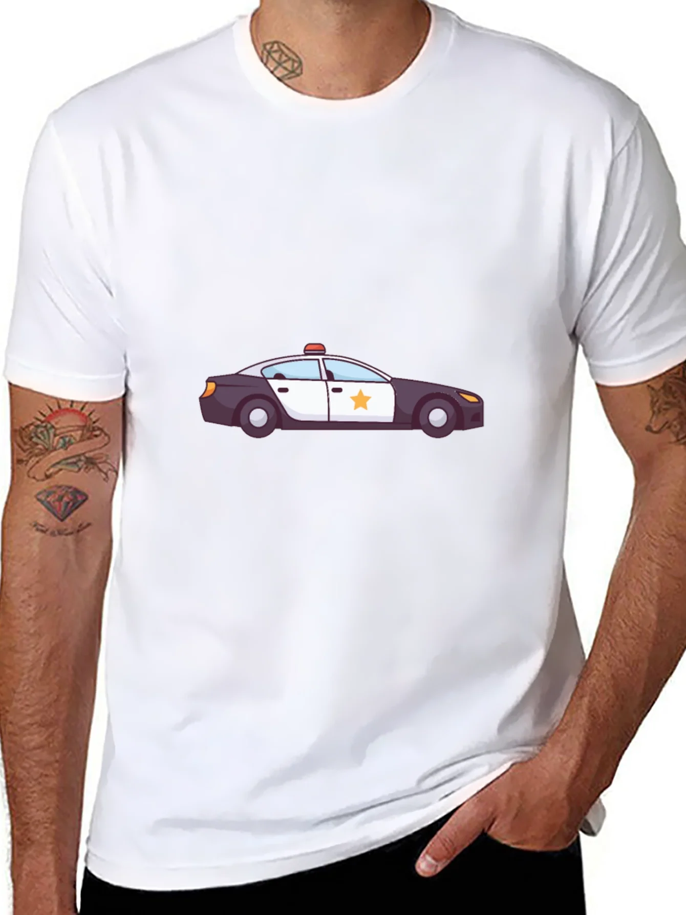 Police Car Graphic T-Shirt - Black