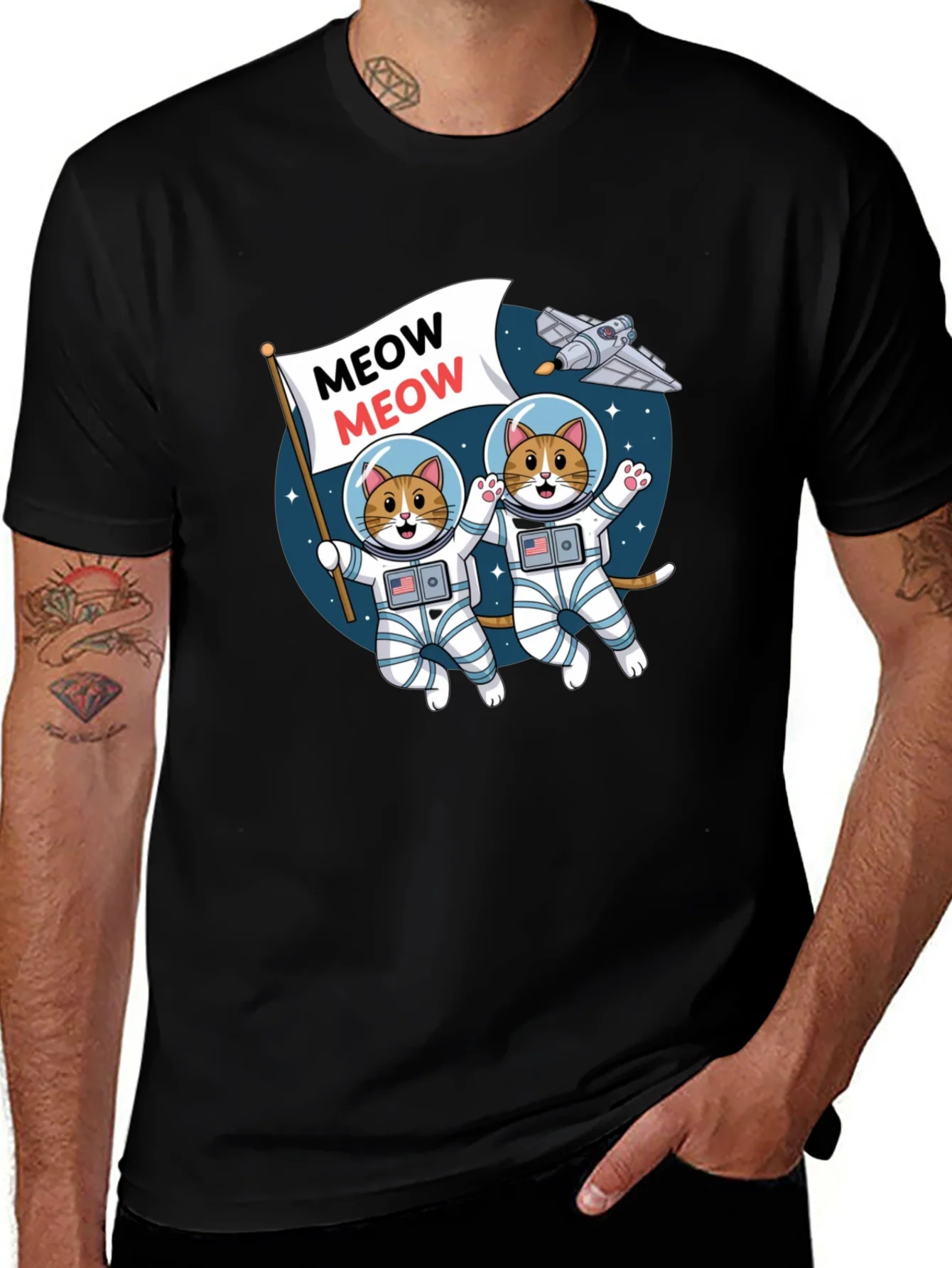 Meow Astronaut Cats Graphic T-Shirt