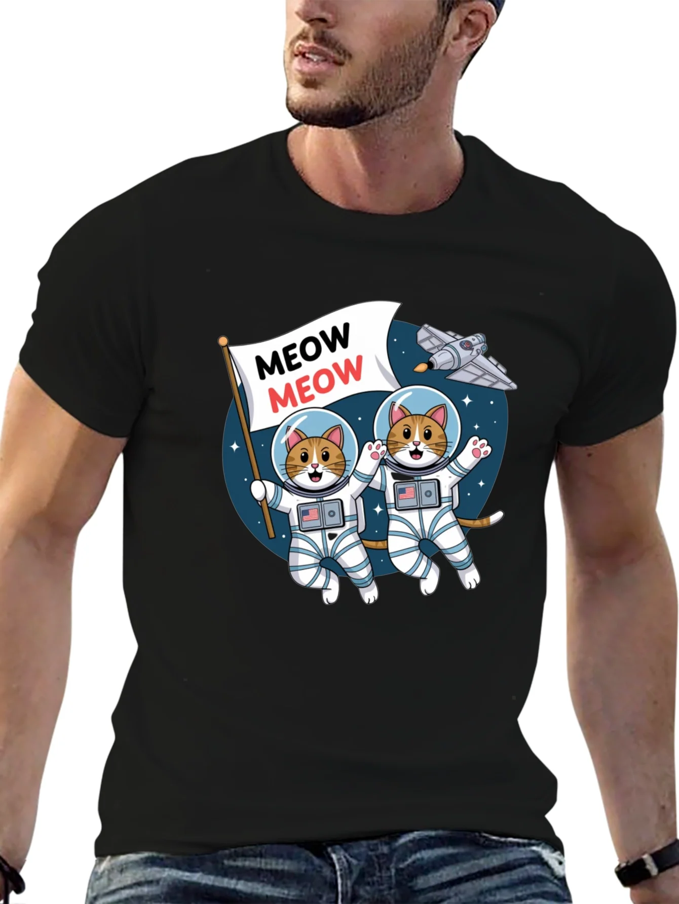 Meow Astronaut Cats Graphic T-Shirt