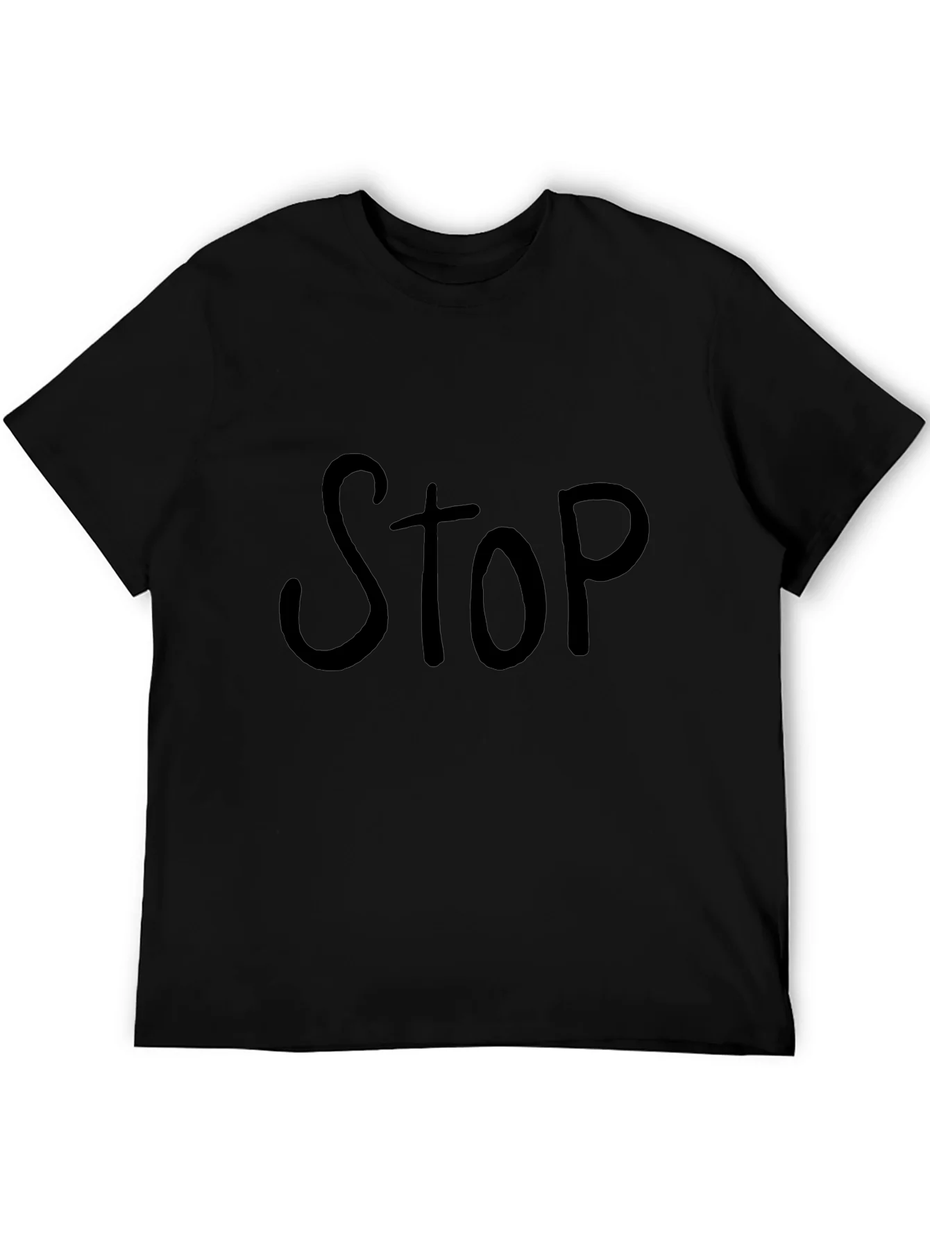 Black T-Shirt with Bold STOP Graphic