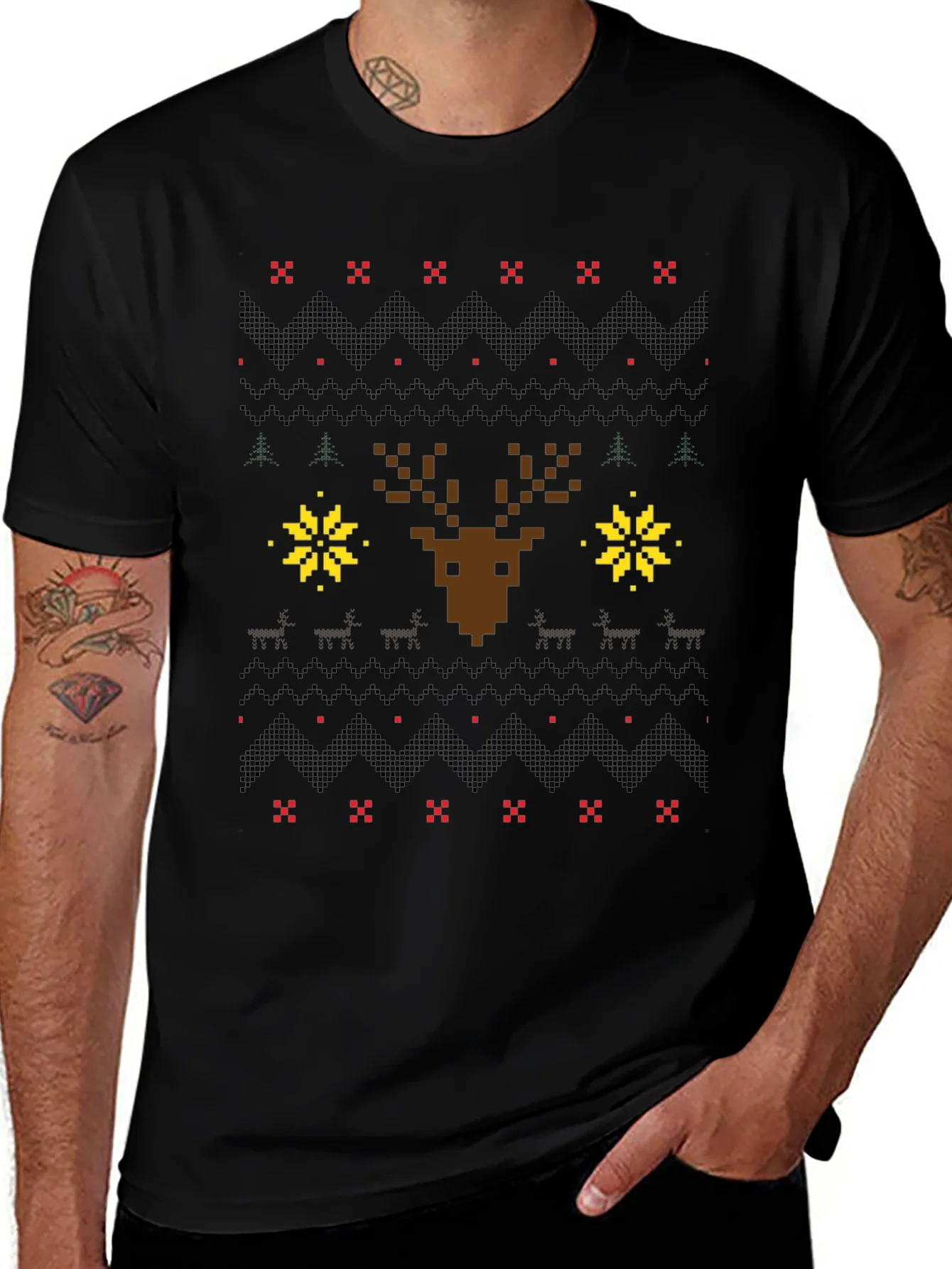 Pixel Art Christmas Deer Graphic Tee