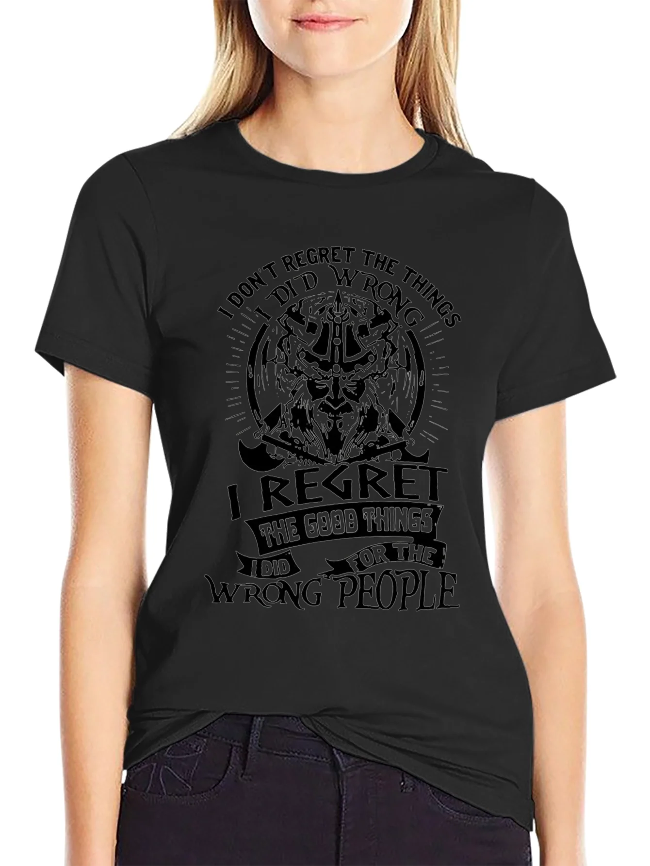 Mens No Regrets Graphic Black T-Shirt