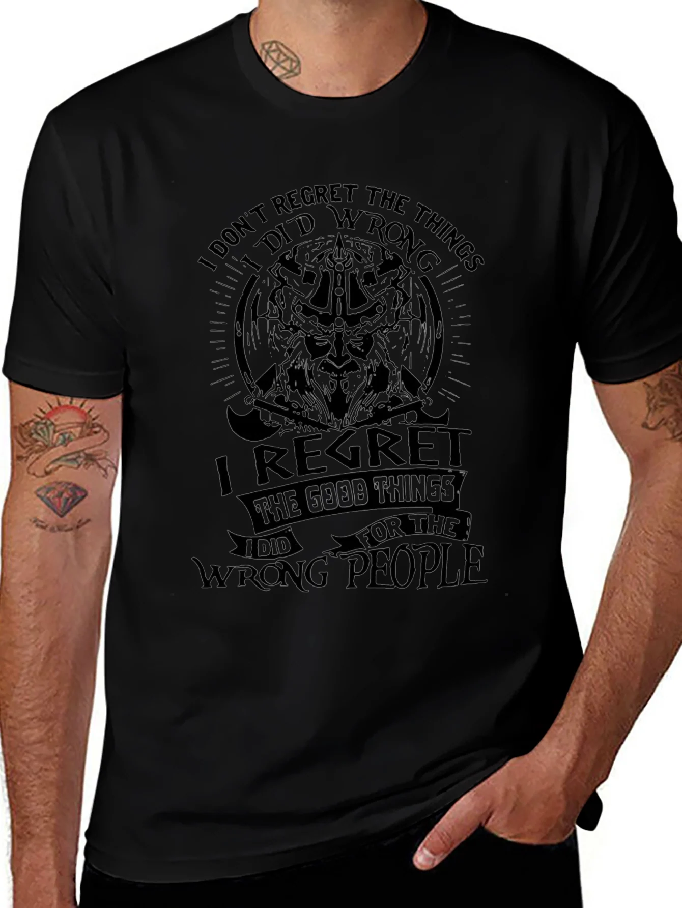 Mens No Regrets Graphic Black T-Shirt