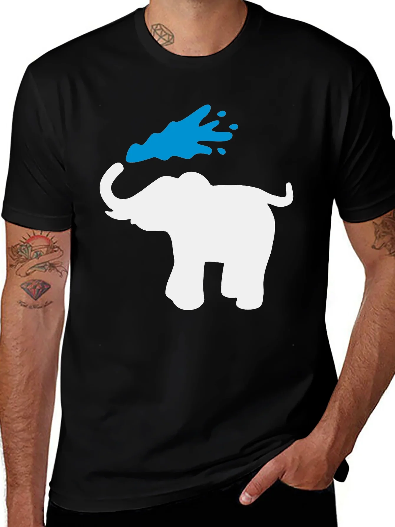 Elephant Water Splash Graphic T-Shirt