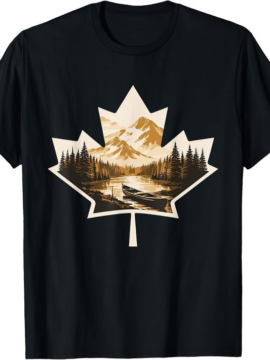 Vintage Mountain Lake Canoe Forest Nature Canada Style T-Shirt