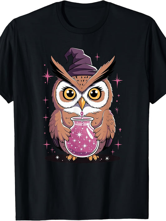 Cute Witch Owl with Magic Potion Cauldron T-Shirt