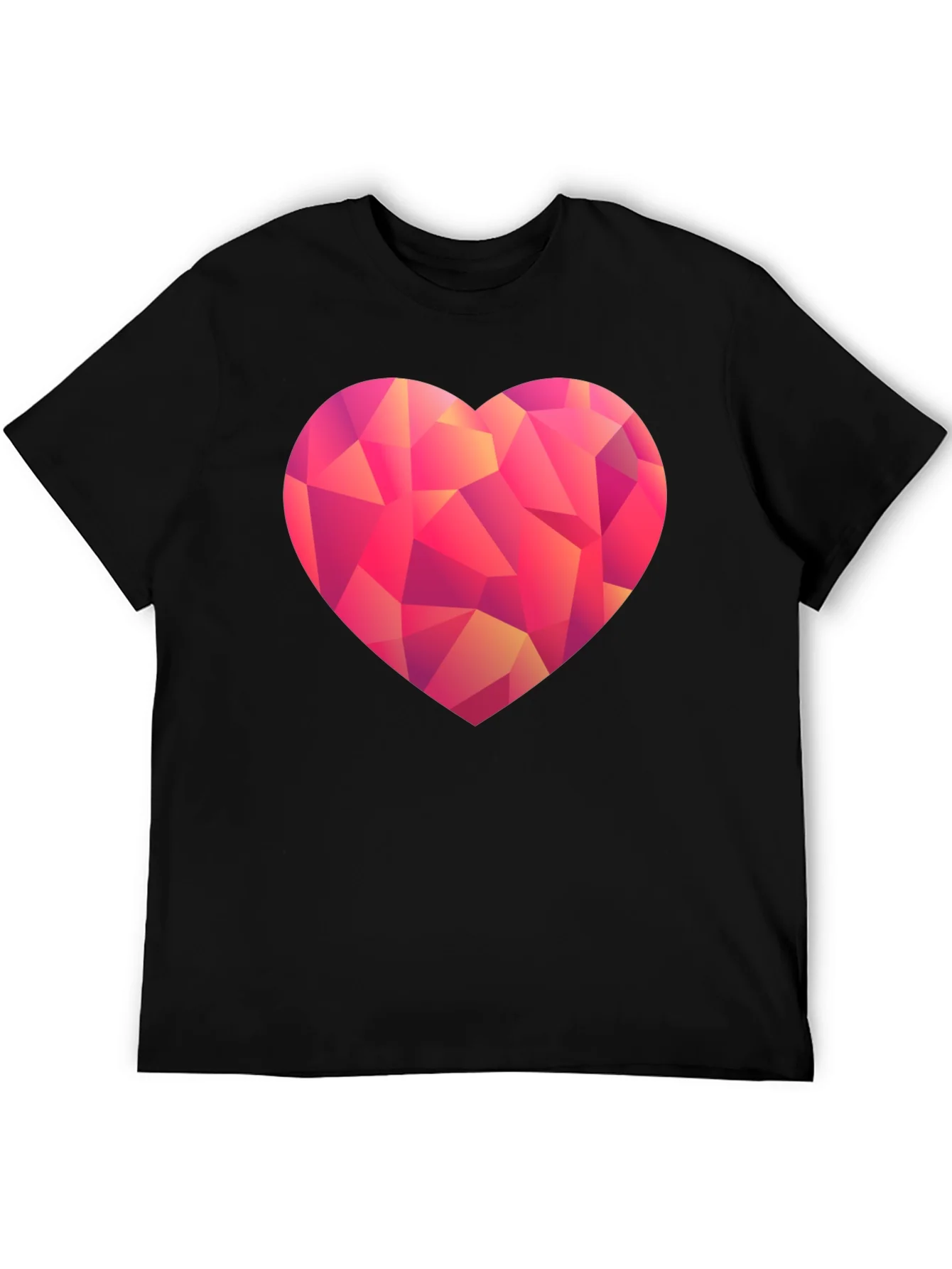 Geometric Heart Print Black T-Shirt