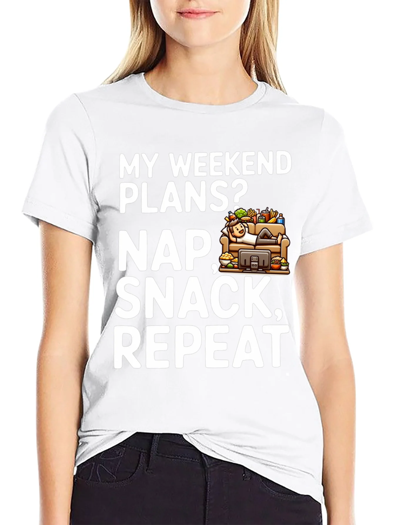 My Weekend Plans Nap Snack Repeat Black T-Shirt