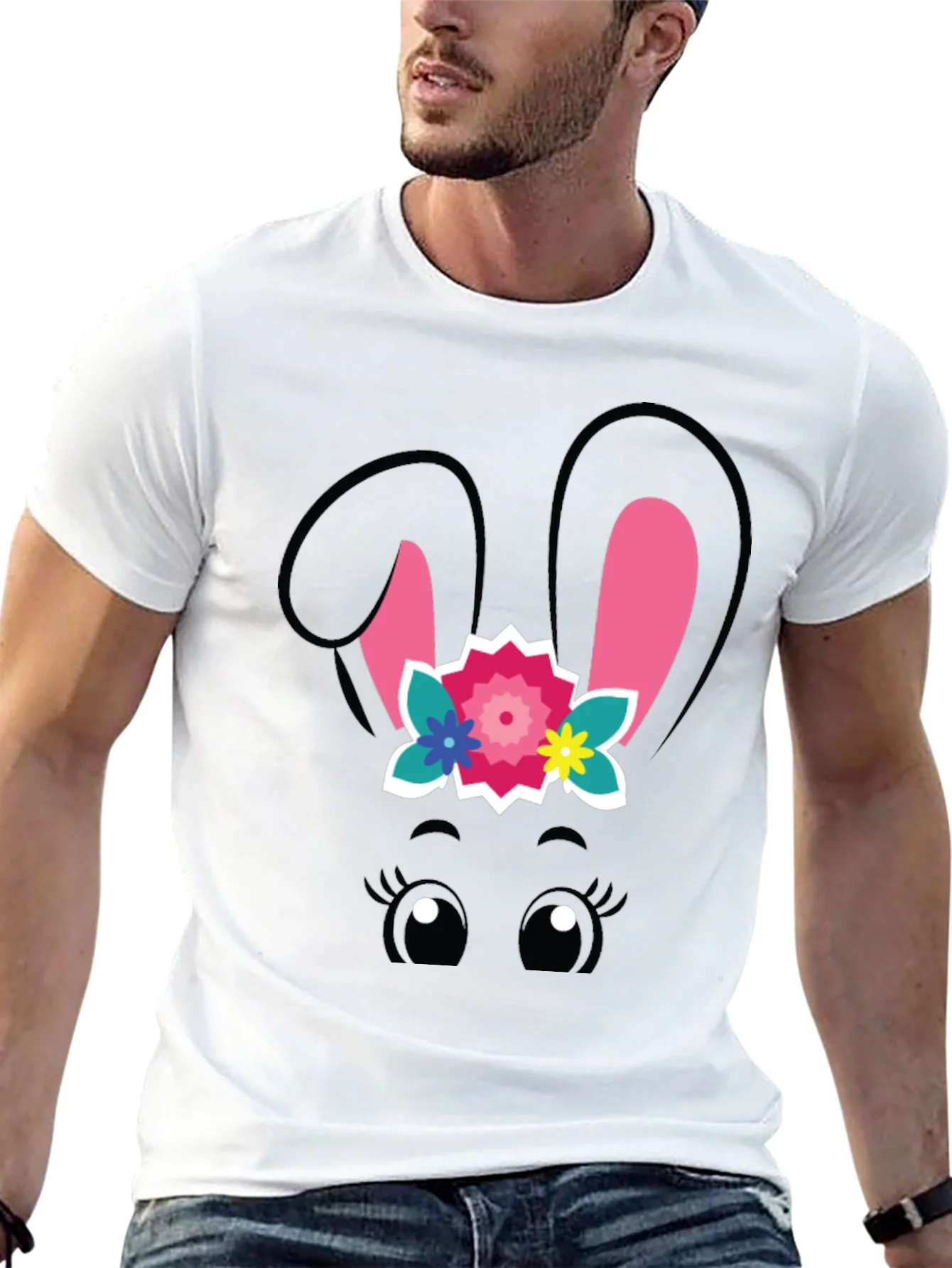 Cute Easter Bunny Face Black T-Shirt