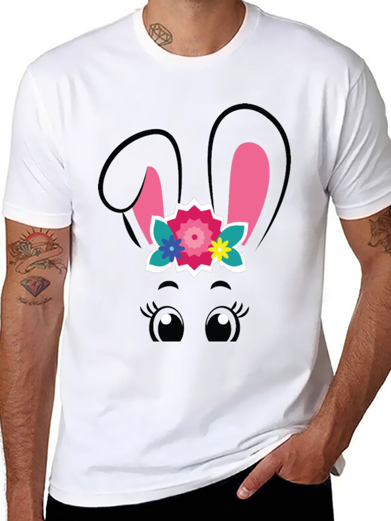 Cute Easter Bunny Face Black T-Shirt
