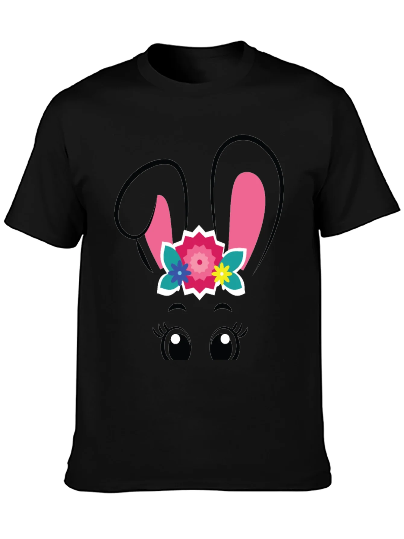 Cute Easter Bunny Face Black T-Shirt