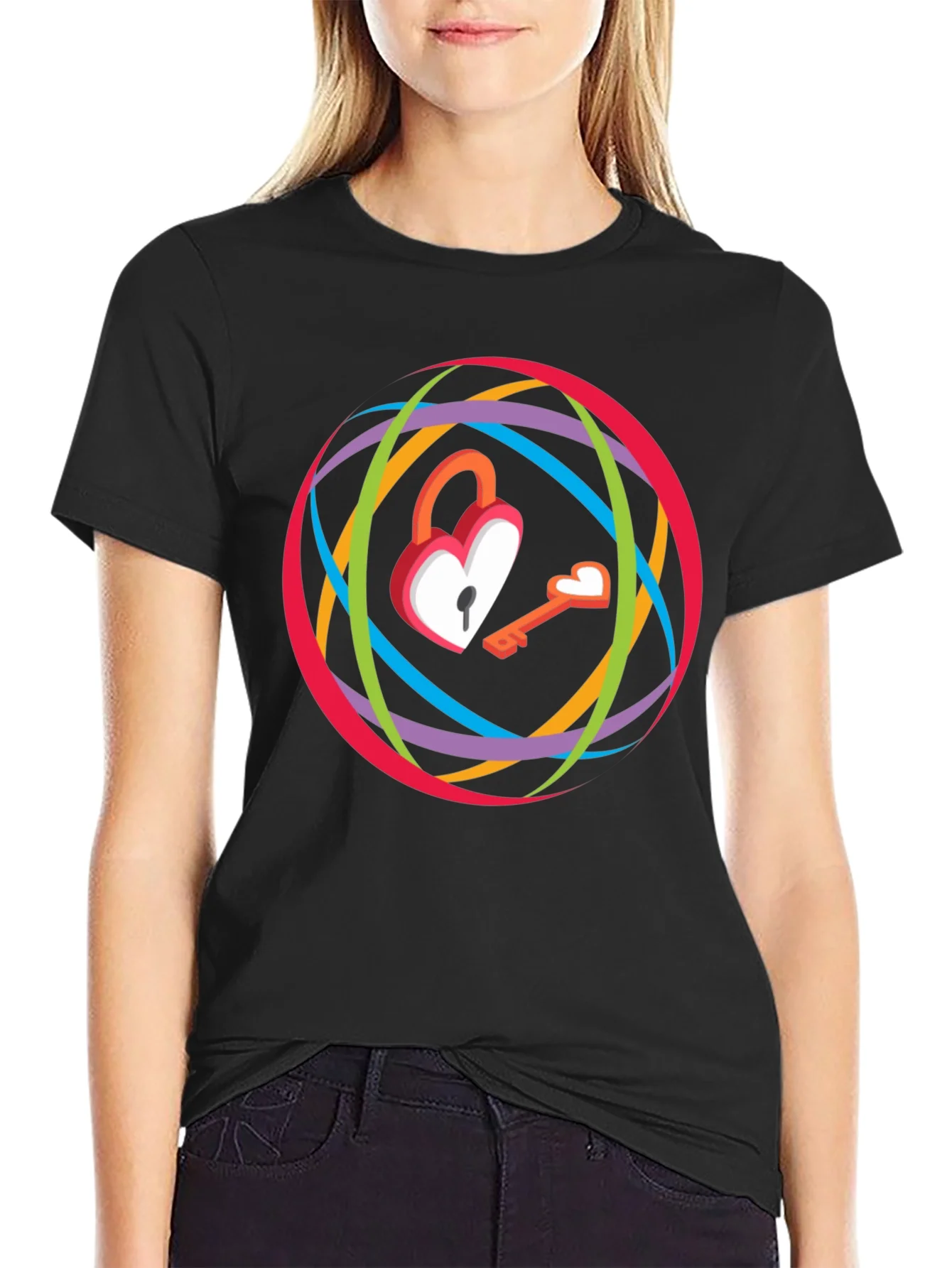 Heart Lock & Key Graphic T-Shirt - Modern Style