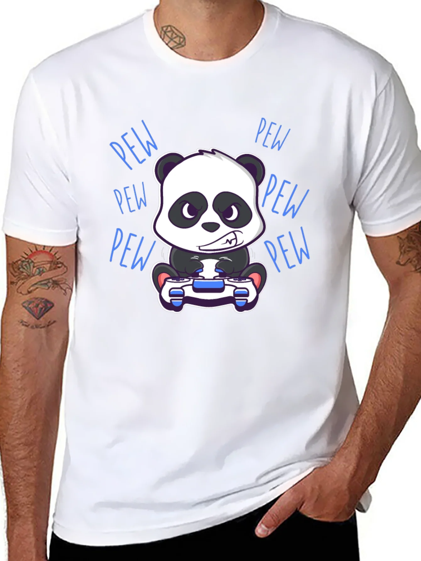 Gamer Panda Black T-Shirt - Pew Pew