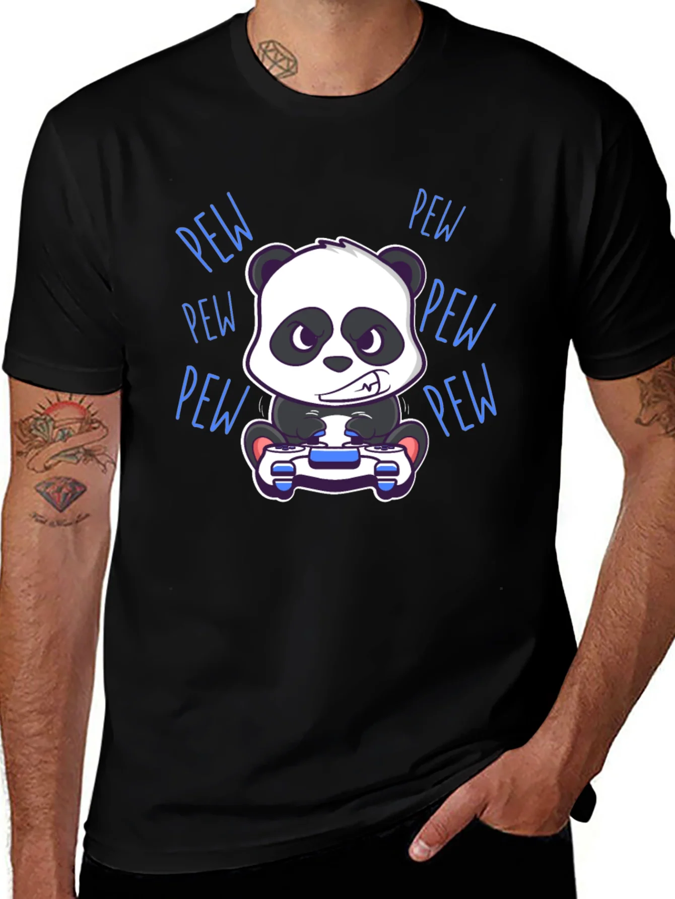 Gamer Panda Black T-Shirt - Pew Pew