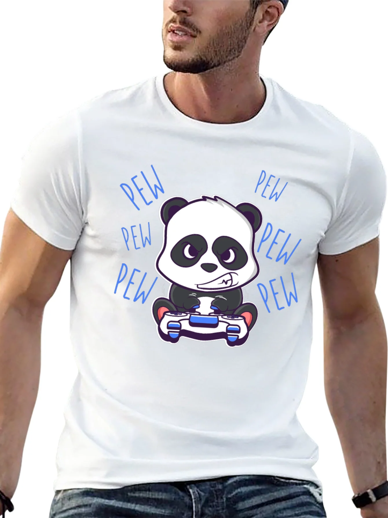 Gamer Panda Black T-Shirt - Pew Pew