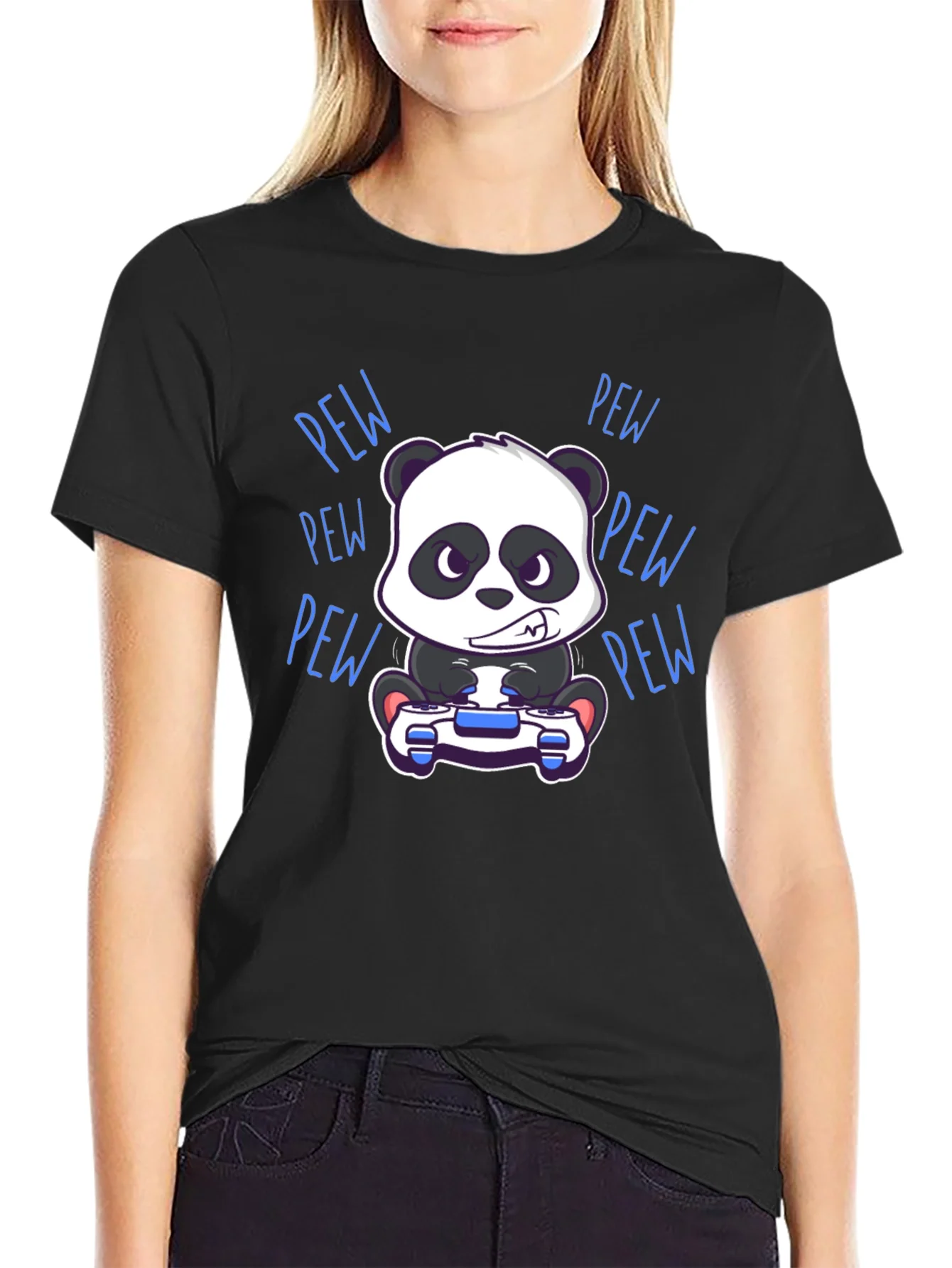Gamer Panda Black T-Shirt - Pew Pew