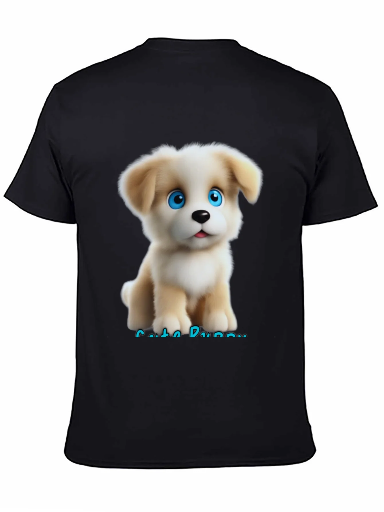 Cute Puppy Graphic Black T-Shirt for Men