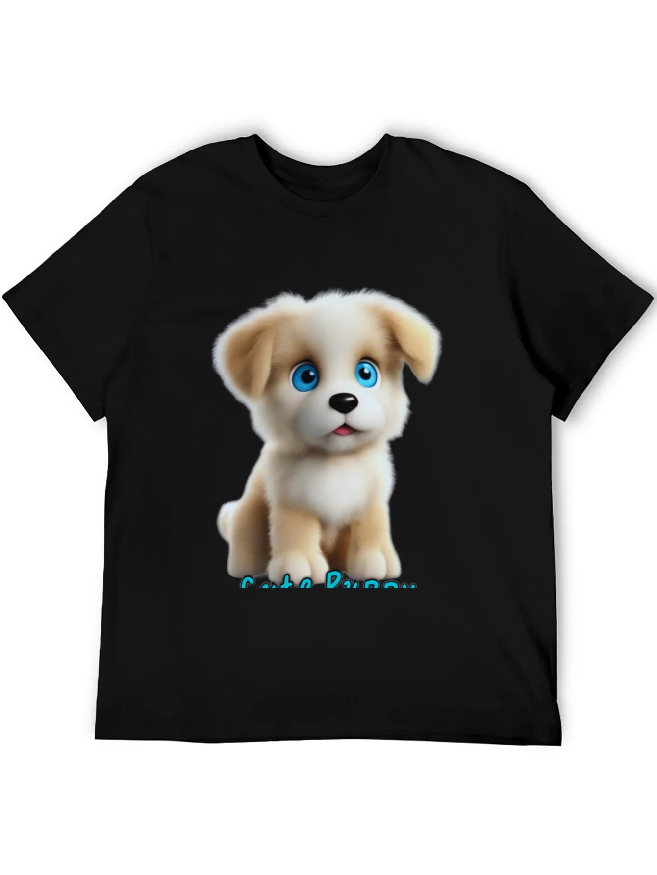 Cute Puppy Graphic Black T-Shirt for Men