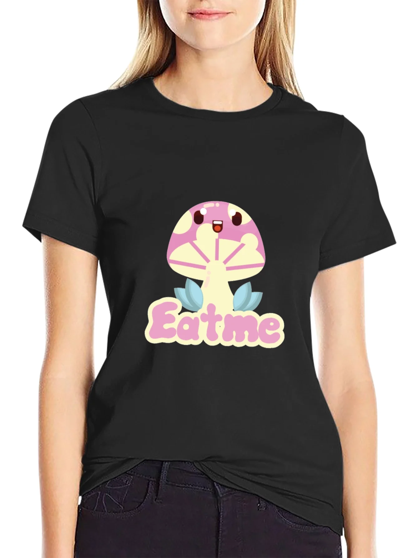 Eat Me Mushroom Graphic Tee - Black