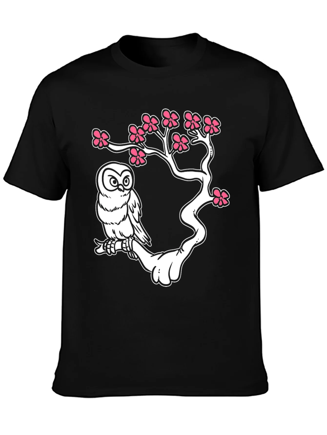 Owl on Branch Graphic T-Shirt - Black