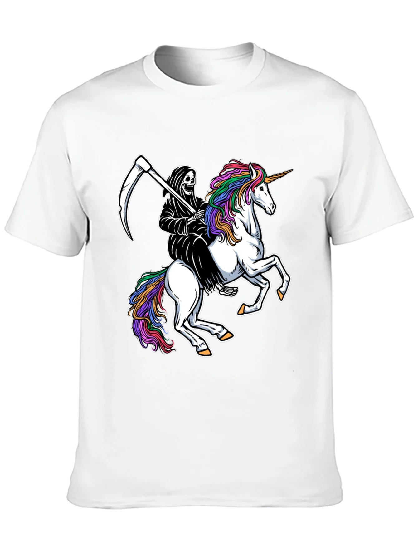Grim Reaper Riding Unicorn Black T-Shirt