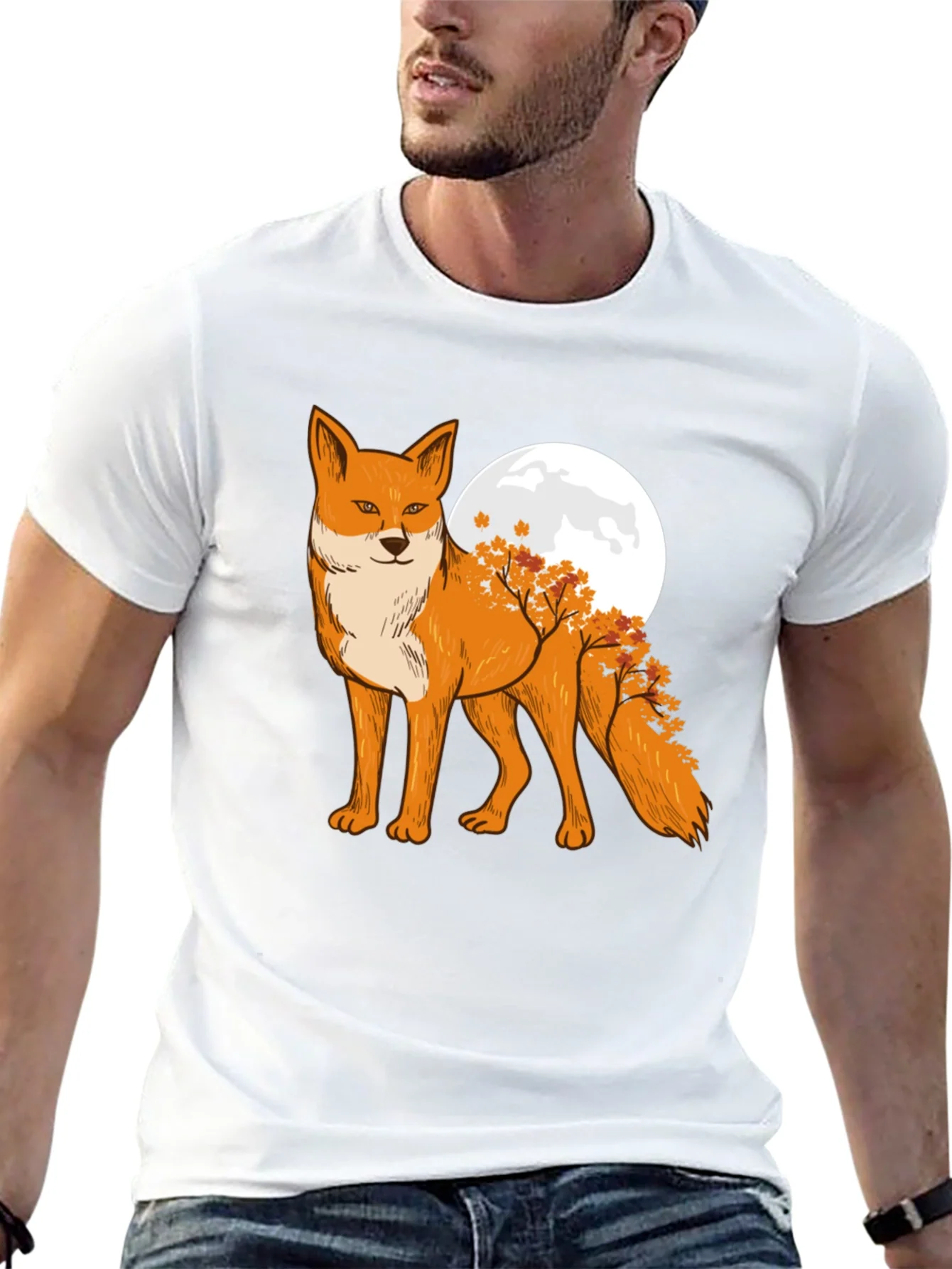 Fox & Moon Graphic Tee - Unique Nature Design