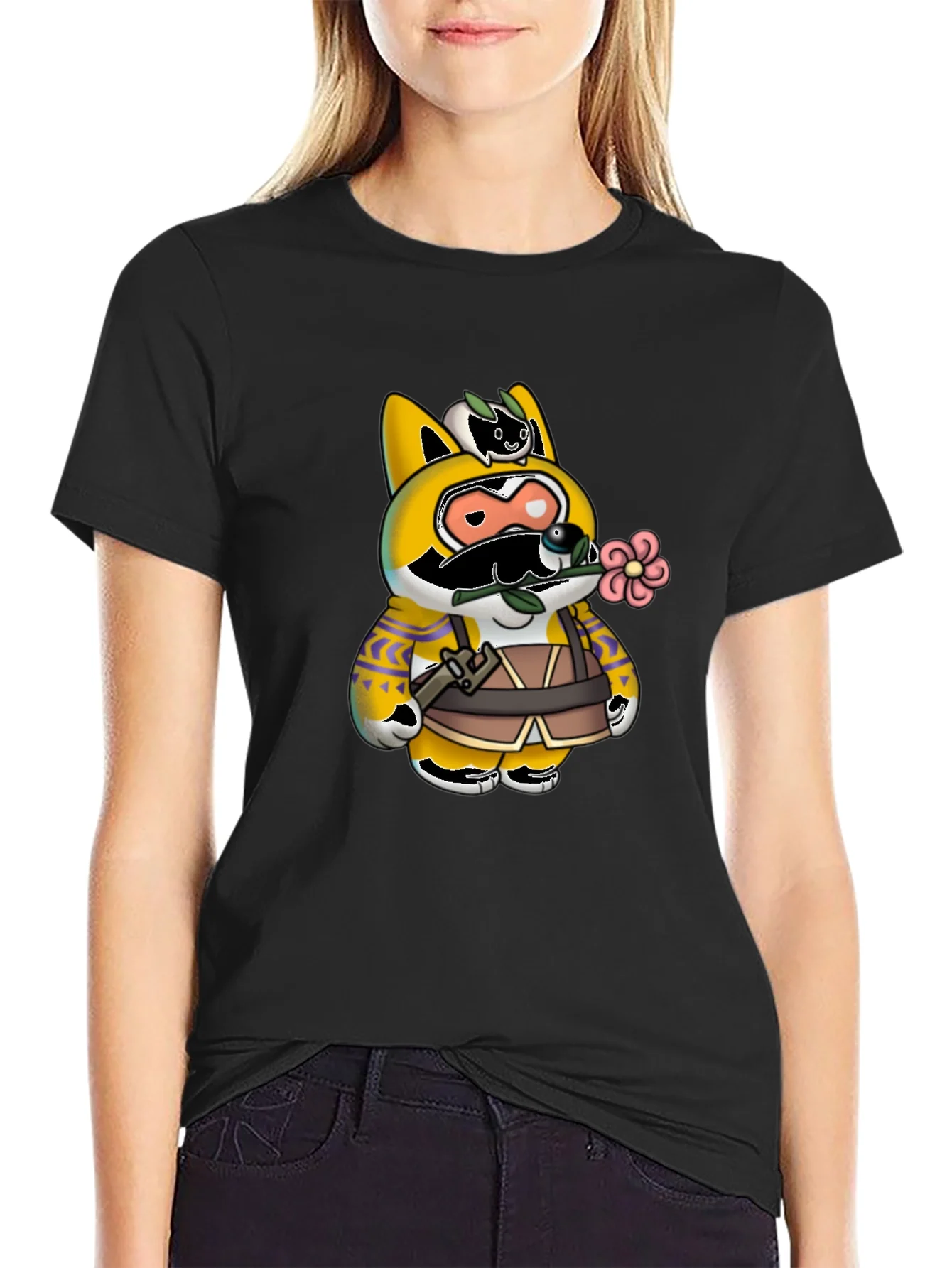 Cartoon Character Graphic Print Black T-Shirt