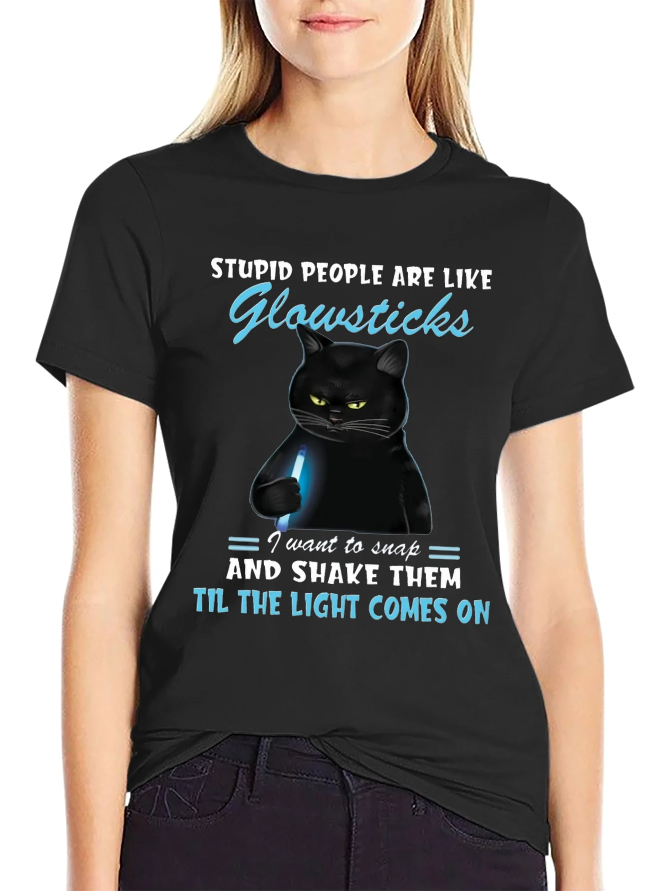 Funny Cat Glowsticks Graphic T-Shirt