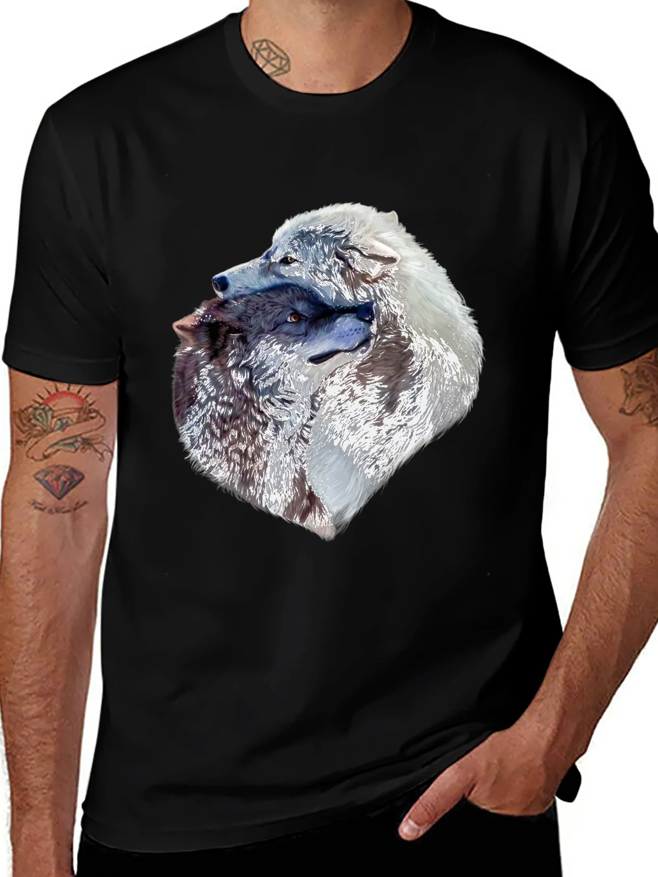 Wolves Head Graphic Black T-Shirt