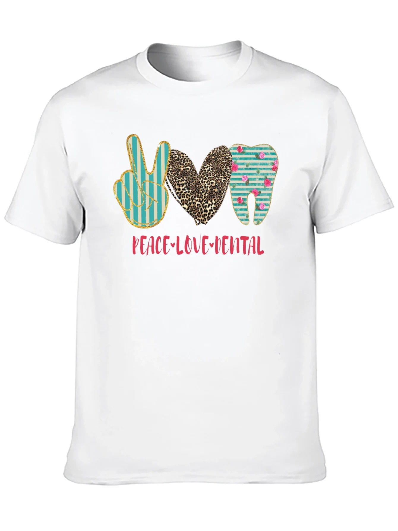 Peace Love Dental T-Shirt Black Cotton Casual Graphic Tee