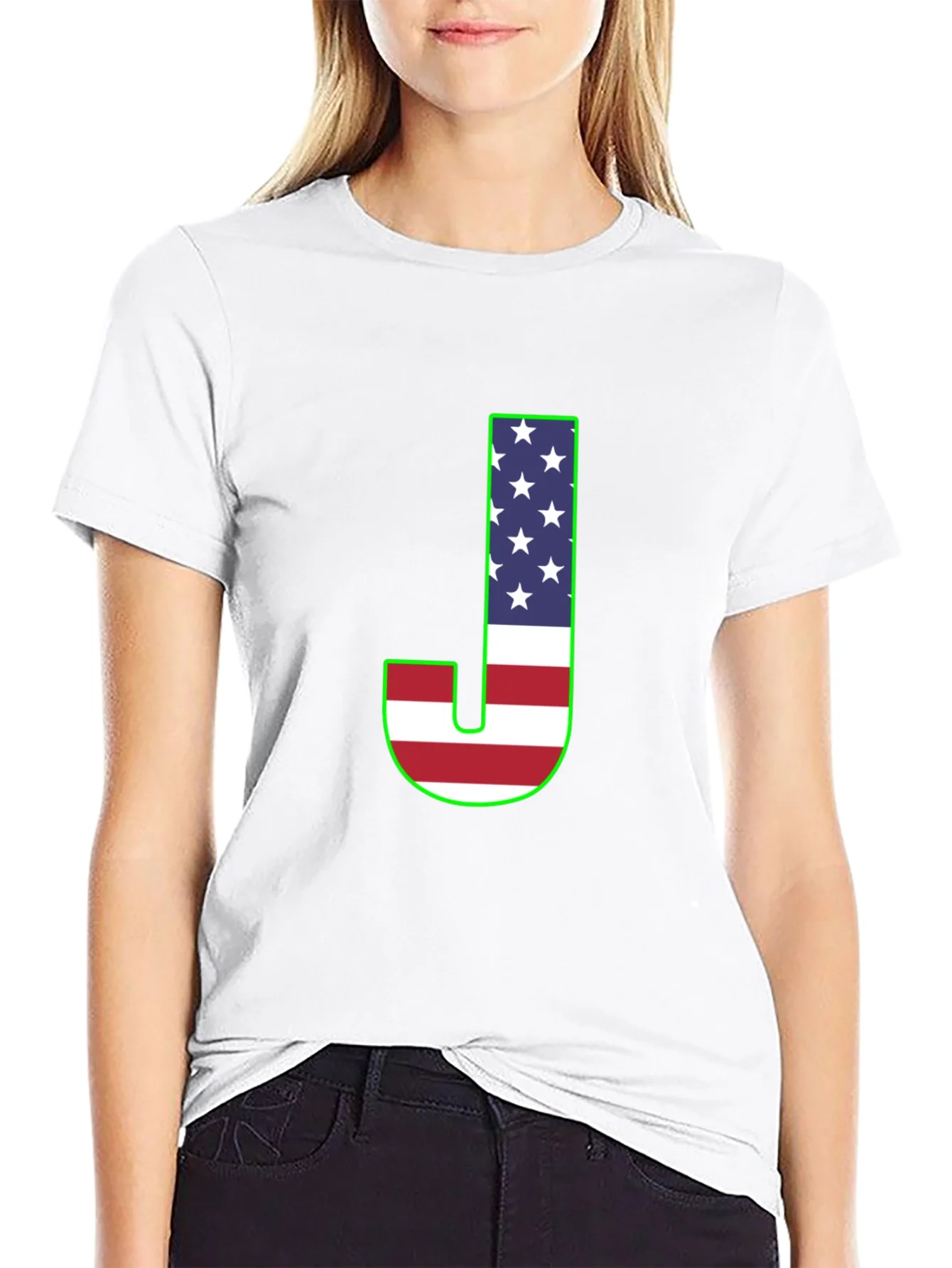 Letter J USA Flag Graphic T-Shirt