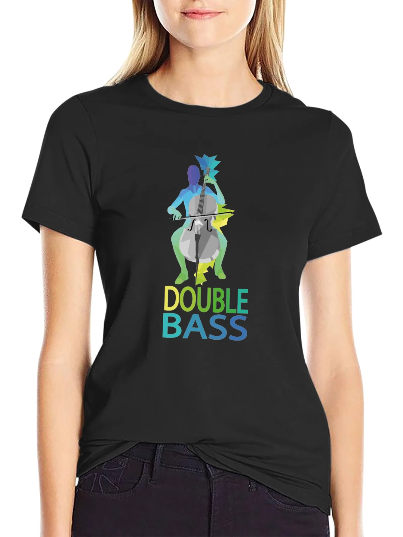 Double Bass Player Graphic Tee - Black Cotton Blend