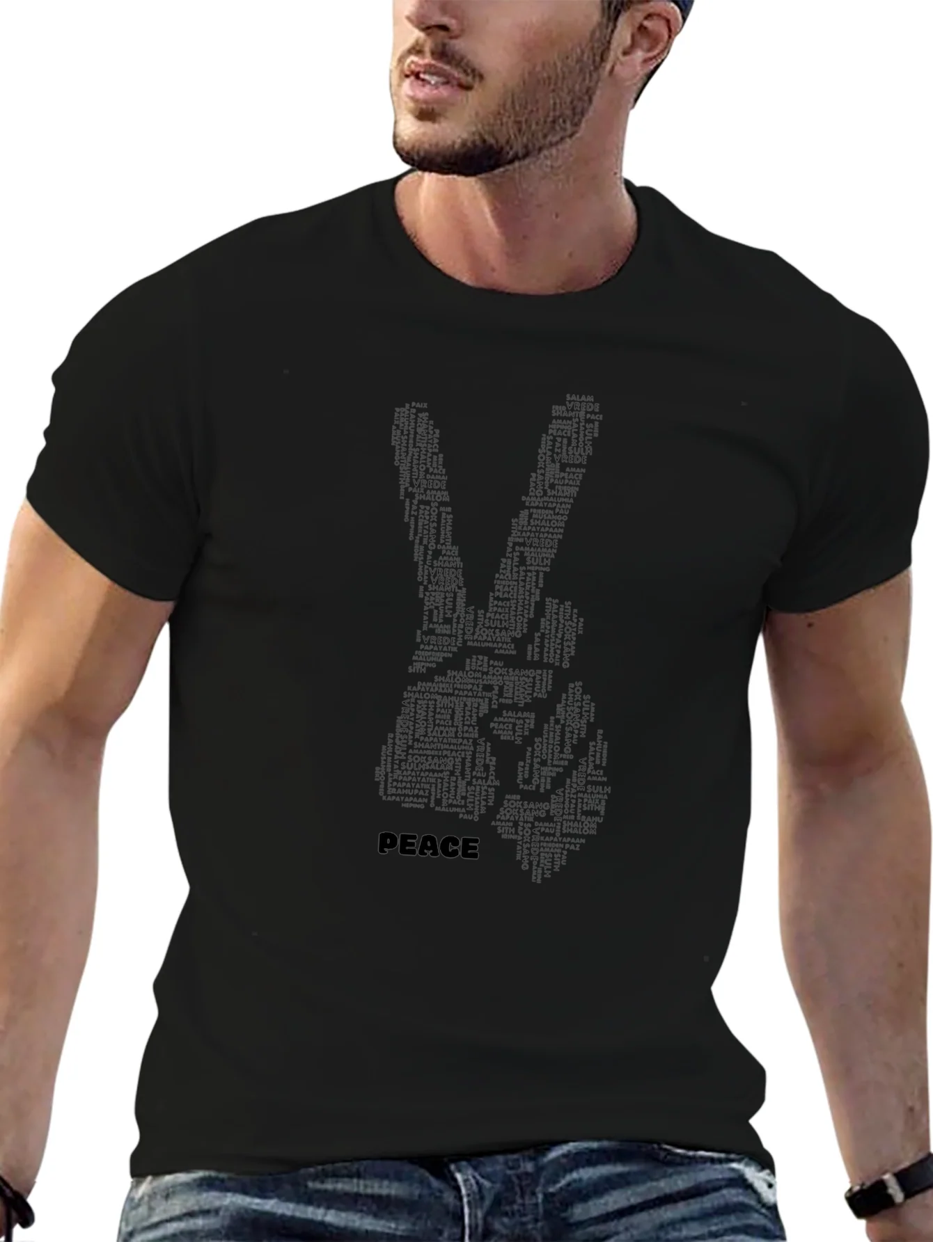 Peace Sign Word Art T-Shirt - Black