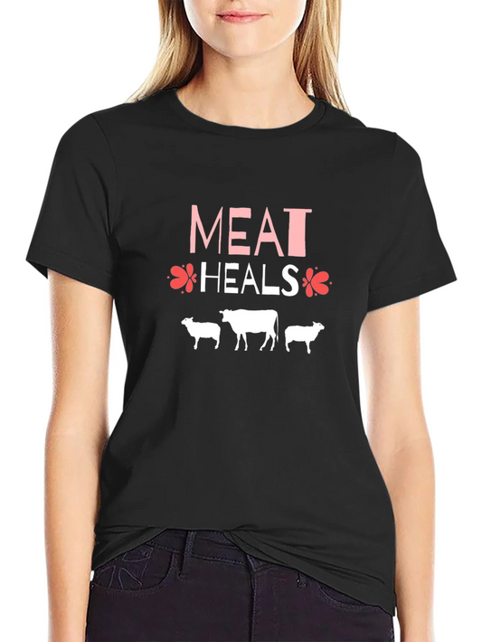 Meat Heals T-Shirt Black Cotton Blend Casual