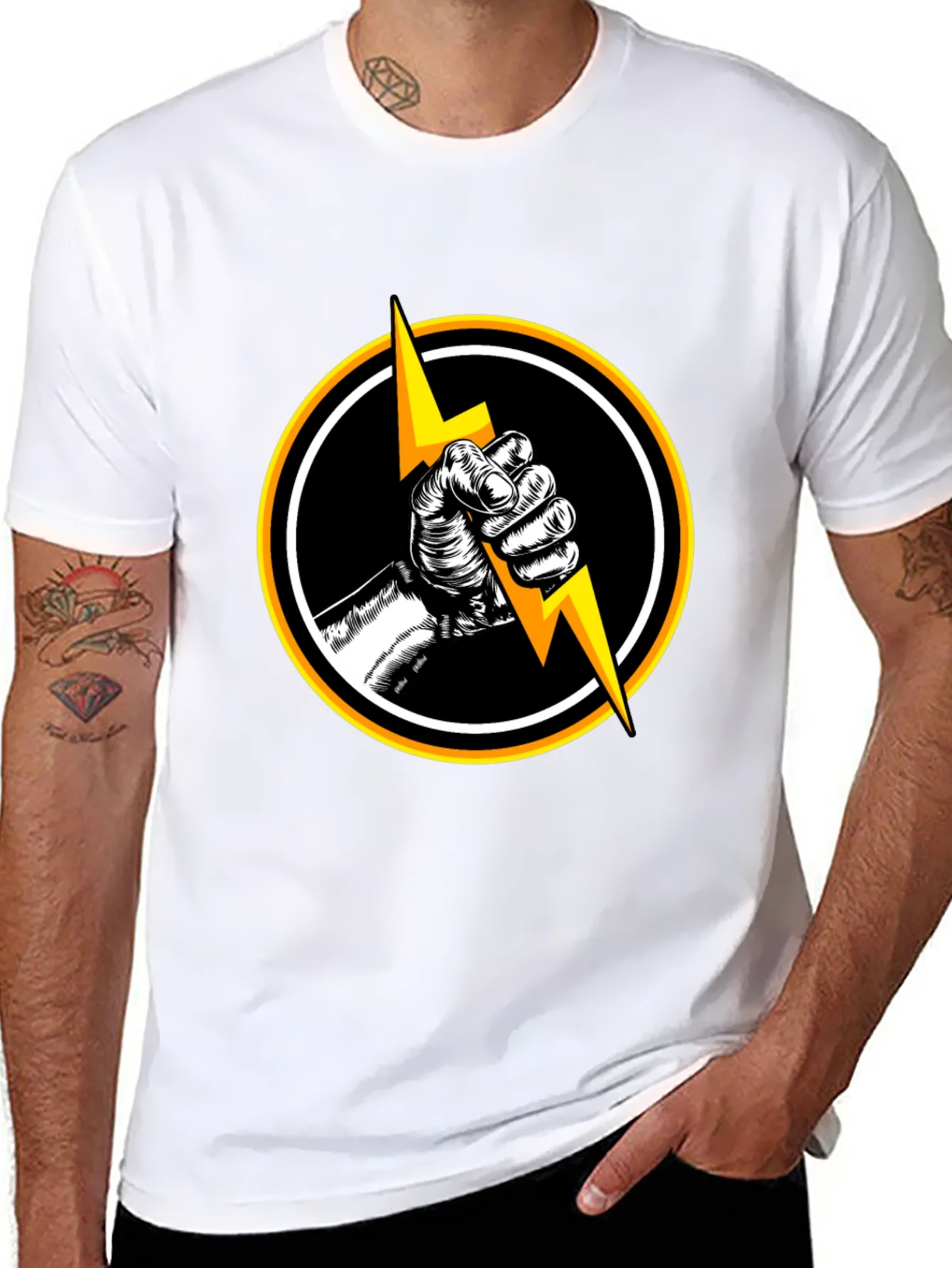 Black T-Shirt with Lightning Bolt Graphic