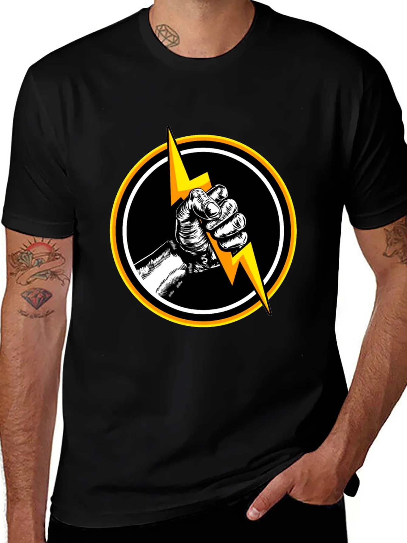 Black T-Shirt with Lightning Bolt Graphic