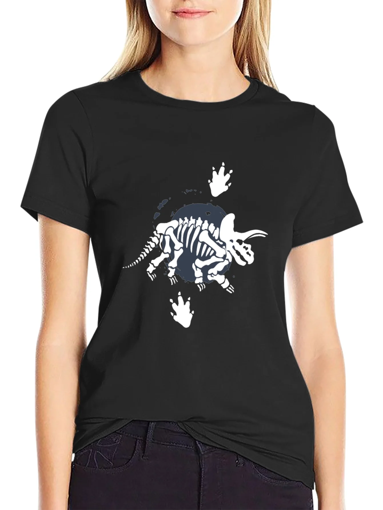 Dino Skeleton Graphic T-Shirt - Black