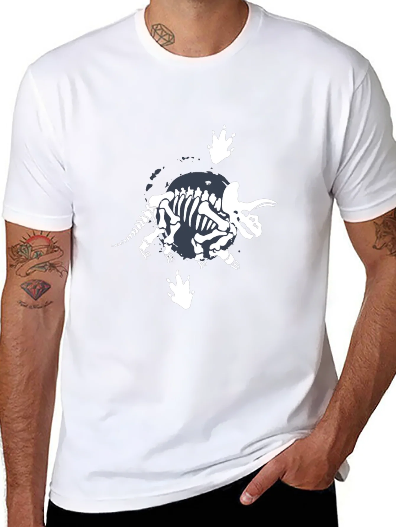 Dino Skeleton Graphic T-Shirt - Black